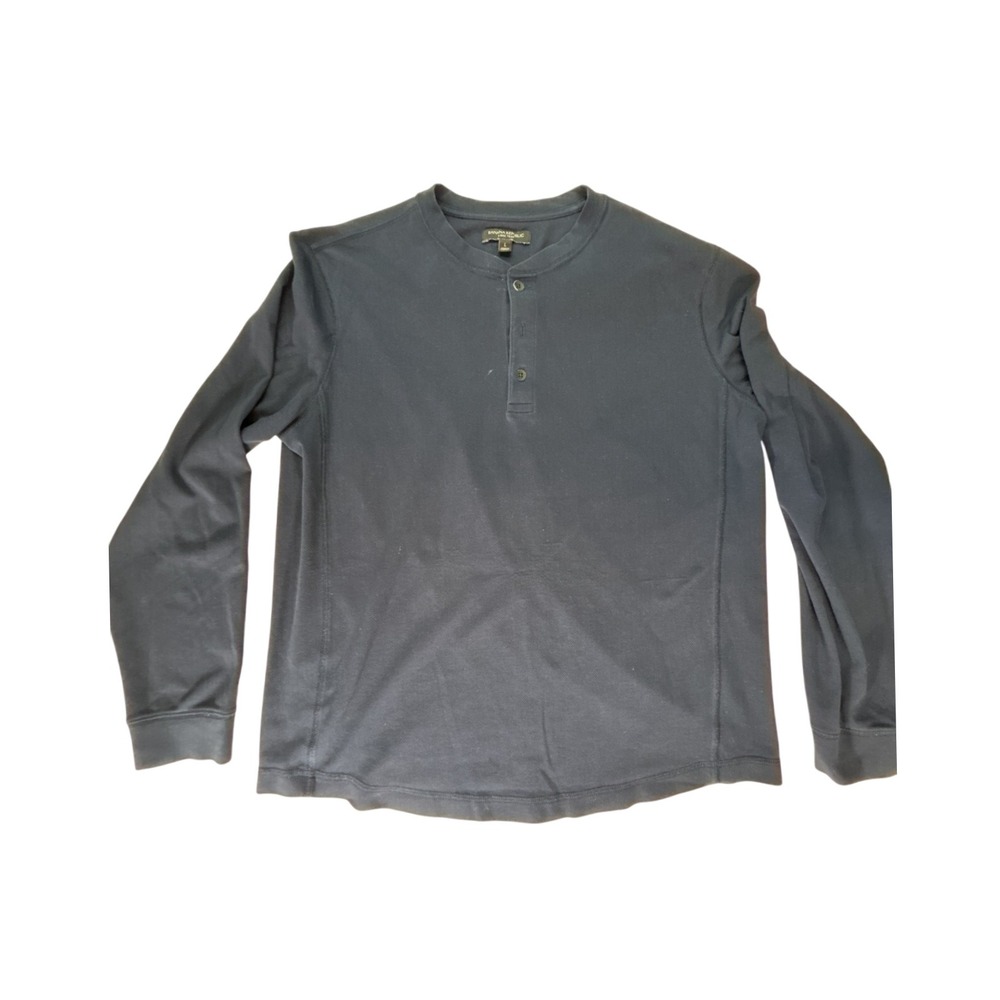Banana Republic Core Temp Henley Mens Large Navy Blue Long Sleeve‎ Button Shirt